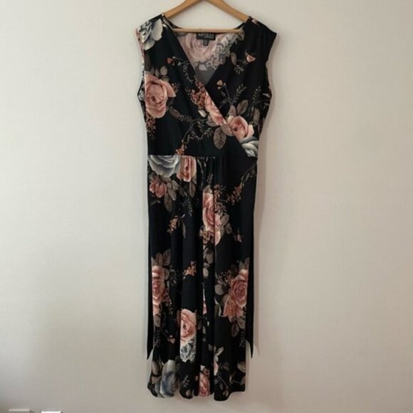 NEW Artizan Robin Barre Black Pink Floral Crop Stretch Jumpsuit Size Large (2D) - Picture 4 of 6